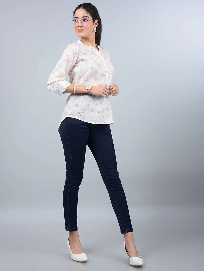 women printed mandarin neck high low top - 21854934 -  Standard Image - 5