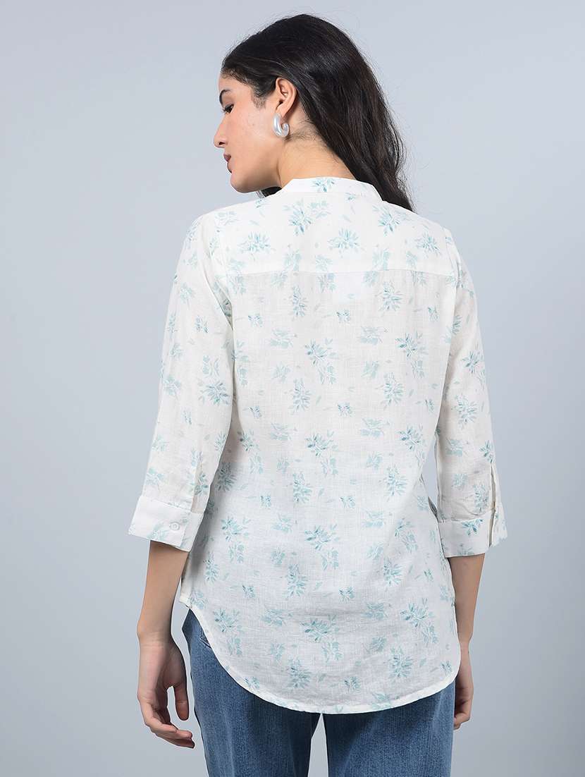 women printed mandarin neck high low top - 21854935 -  Standard Image - 3