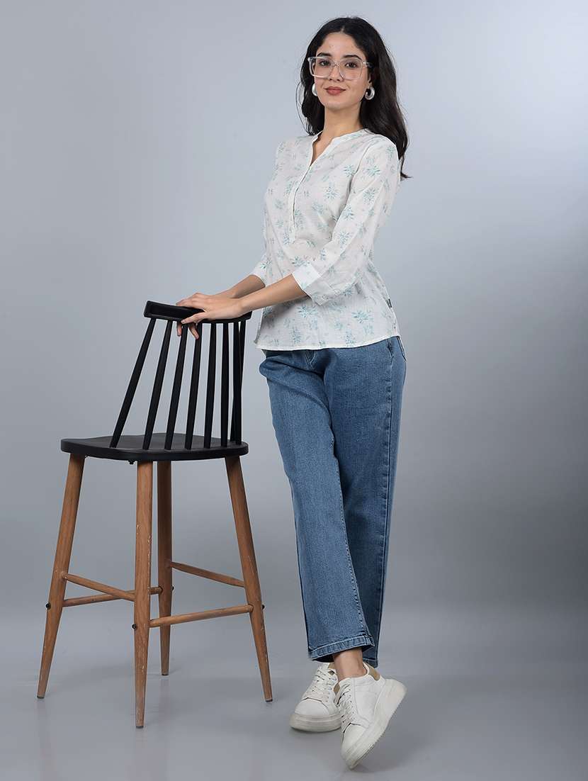 women printed mandarin neck high low top - 21854935 -  Standard Image - 5