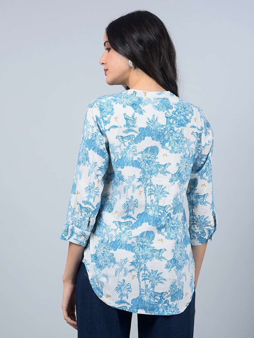 women printed mandarin neck high low top - 21854936 -  Standard Image - 3