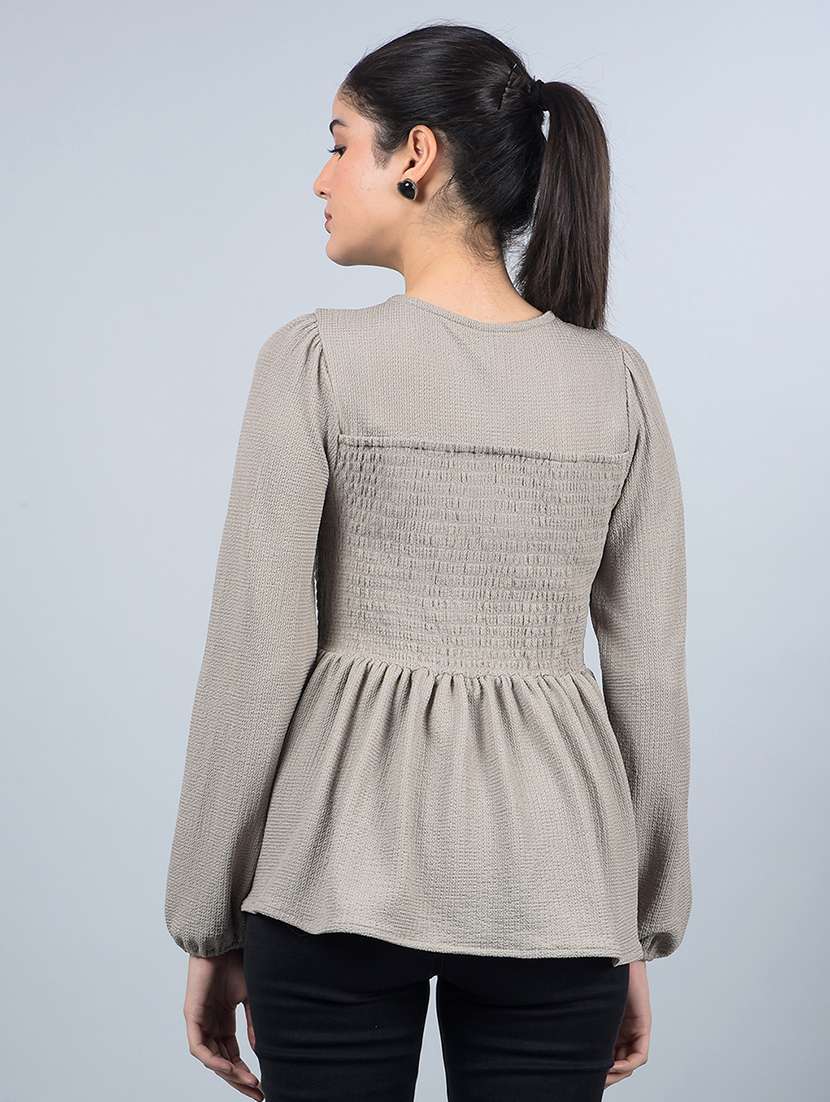 women smocked detailed puff sleeves peplum top - 21854937 -  Standard Image - 3