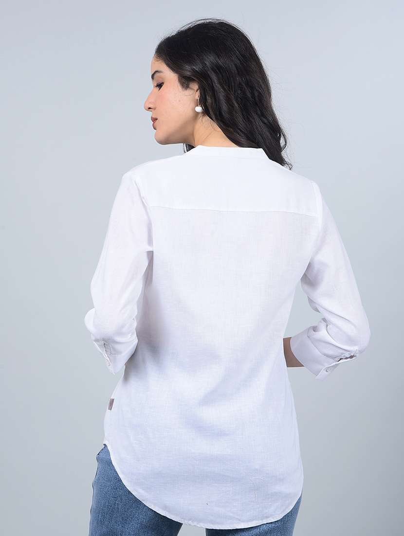 women solid mandarin neck high low top - 21854938 -  Standard Image - 3