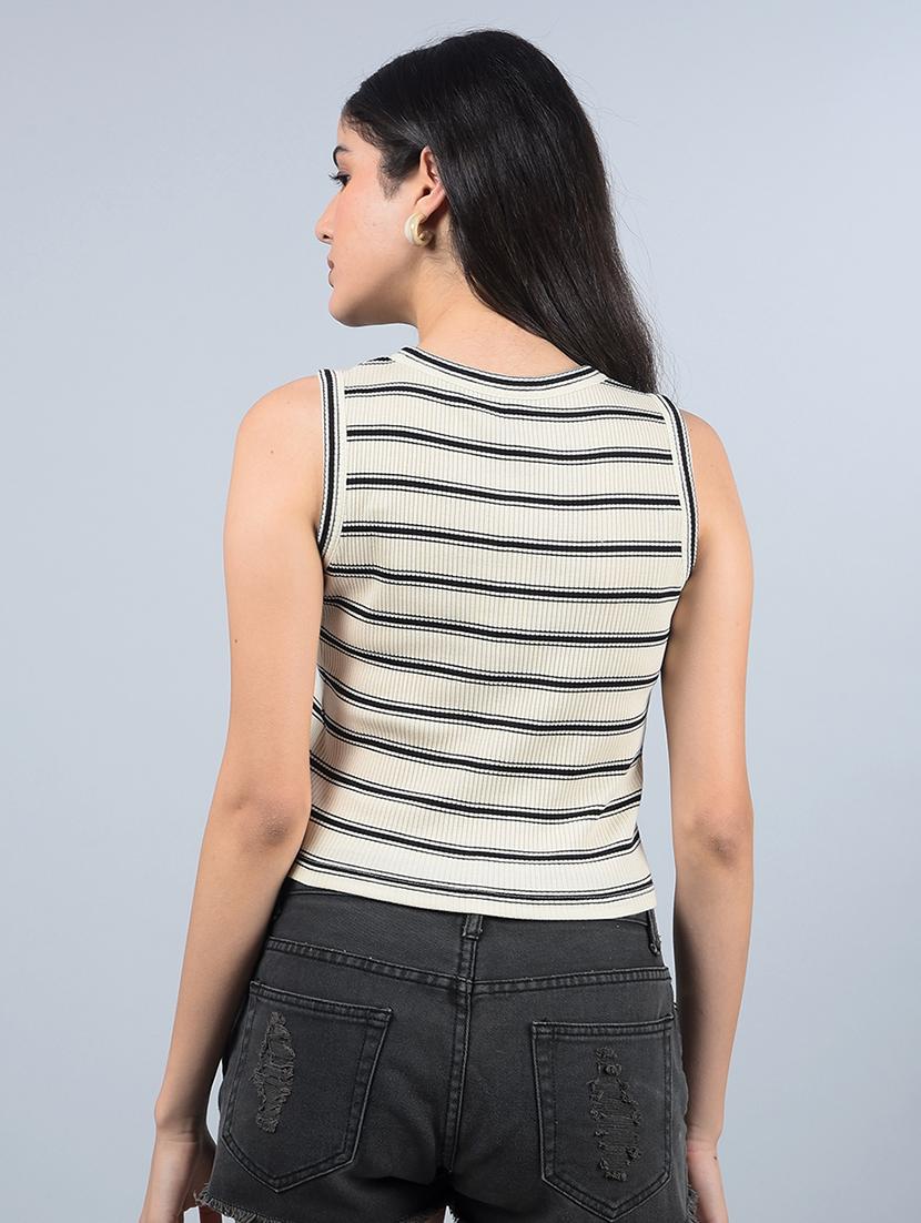 women striped sleeveless crop top - 21854945 - Standard Image - 3