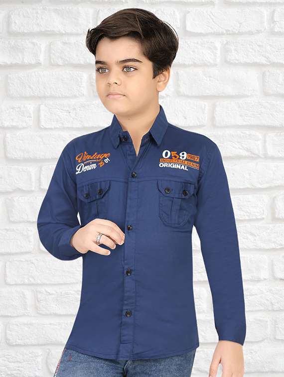 boys printed long sleeve casual shirt