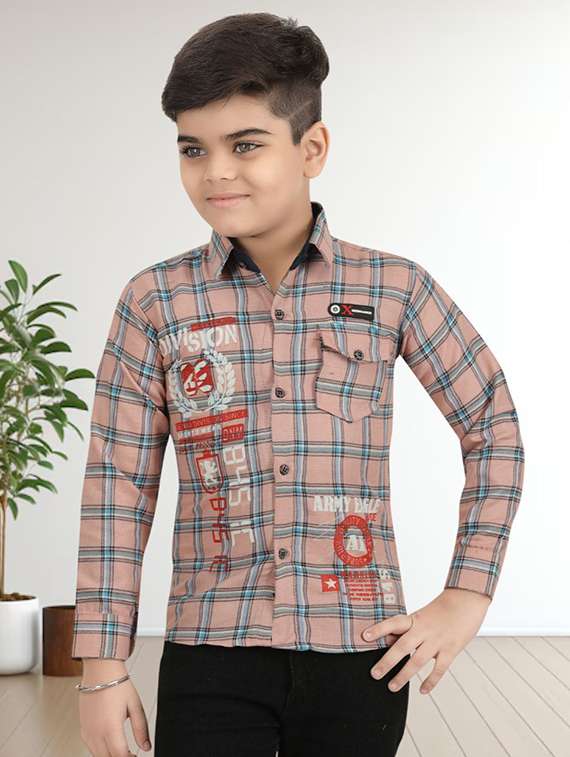 boys checkered long sleeve casual shirt