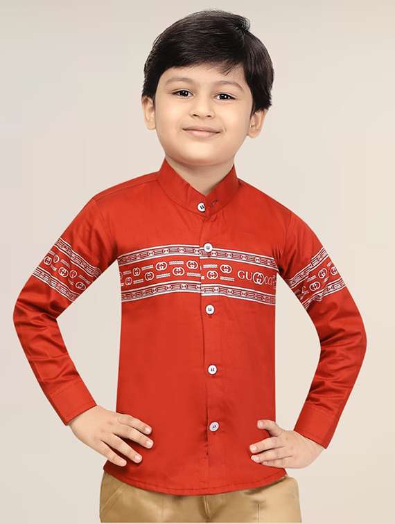 boys printed long sleeve casual shirt