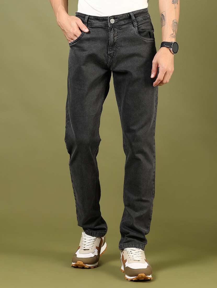 men plain mid rise full length jeans