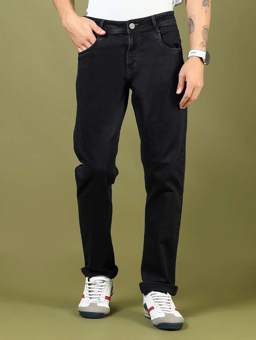 men plain mid rise full length jeans