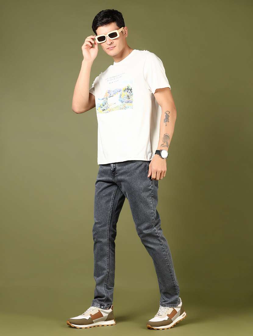men plain mid rise full length denim jeans - 21855179 -  Standard Image - 3