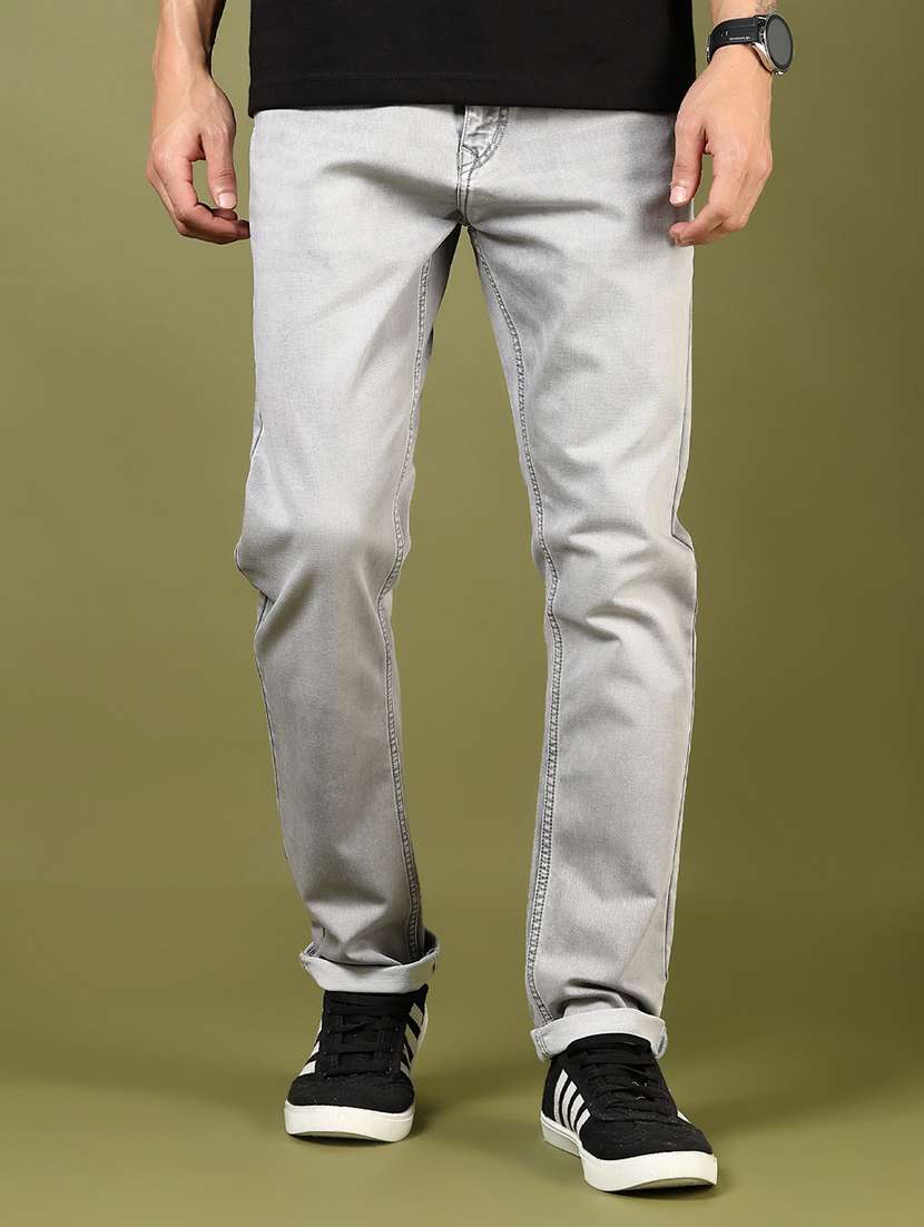 men plain mid rise full length denim jeans
