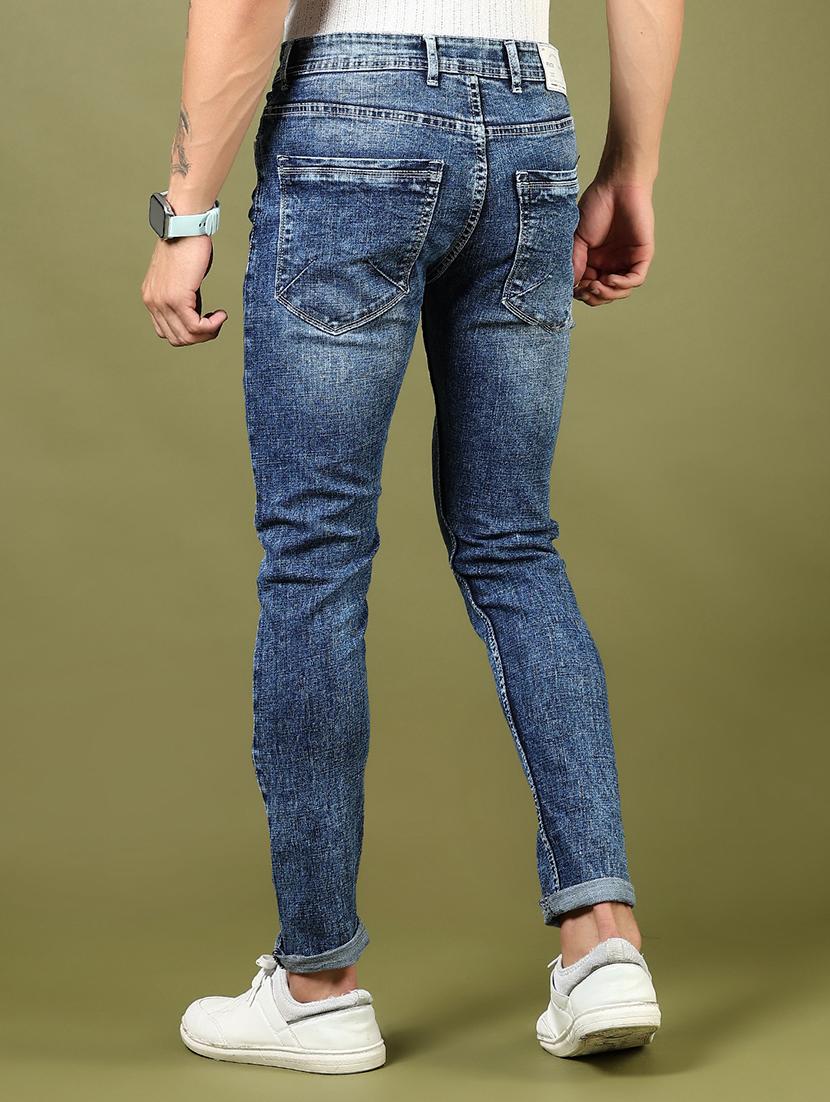 men's blue denim distressed slim fit jeans - 21855191 - Standard Image - 3