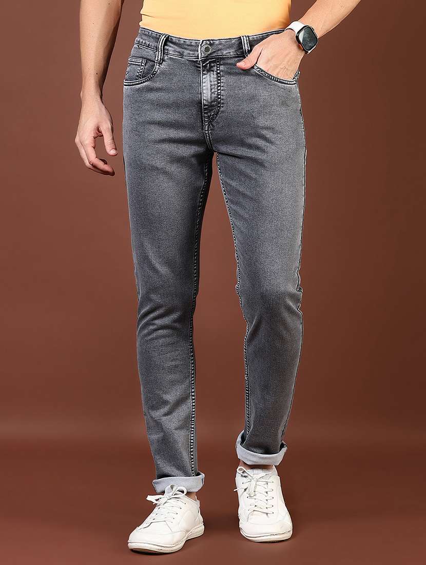 men plain mid rise full length denim jeans - 21855235 -  Zoom Image - 0