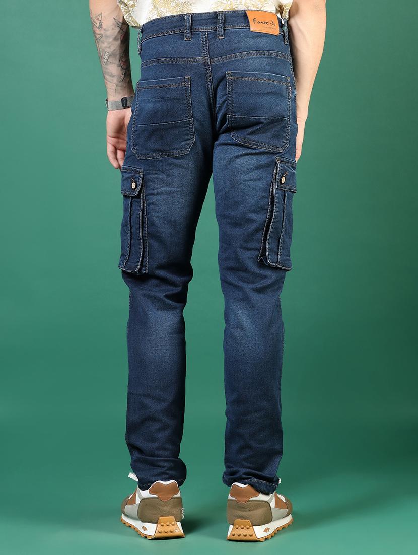 men blue mid rise denim cargo - 21855272 - Standard Image - 3