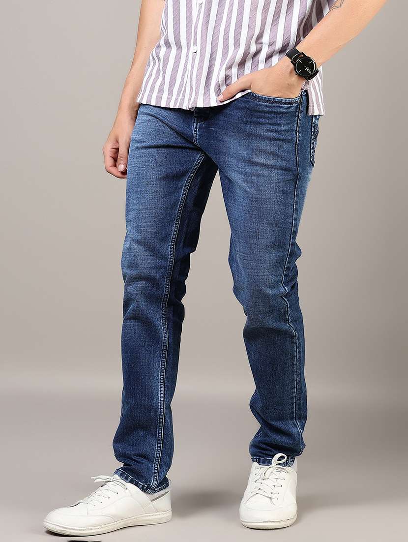 men washed mid rise full length denim jeans - 21855326 -  Zoom Image - 0