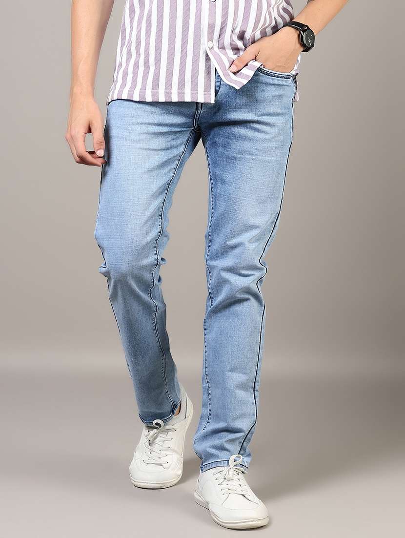 men washed mid rise full length denim jeans - 21855332 -  Zoom Image - 0
