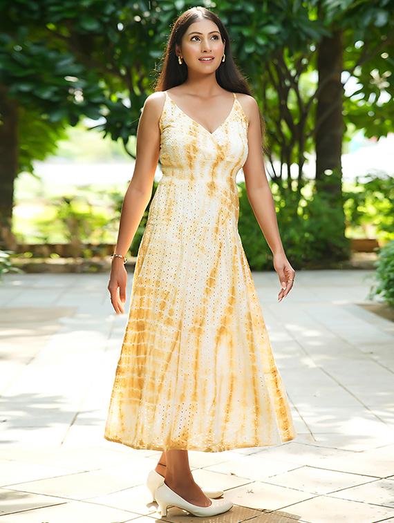 women tie & dye sleeveless fit & flare dress - 21855413 -  Zoom Image - 0