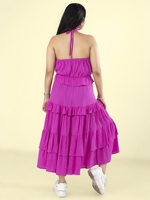 women solid halter neck tiered maxi dress - 21855429 - Standard Image - 3