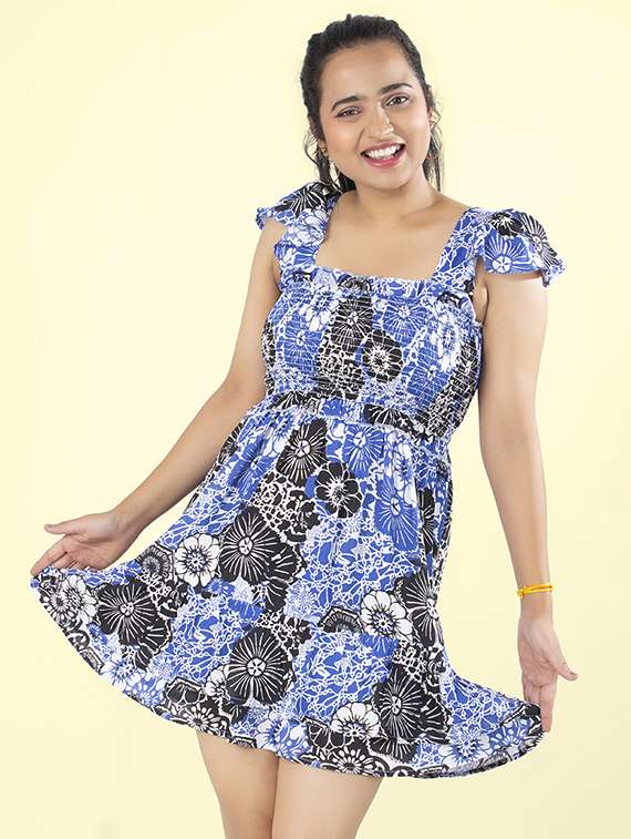 women printed smocked detailed tiered dress - 21855431 -  Standard Image - 3