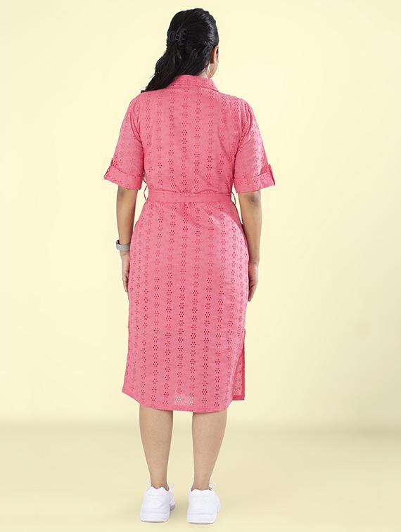women roll-up sleeves schiffli shirt dress - 21855435 - Standard Image - 3