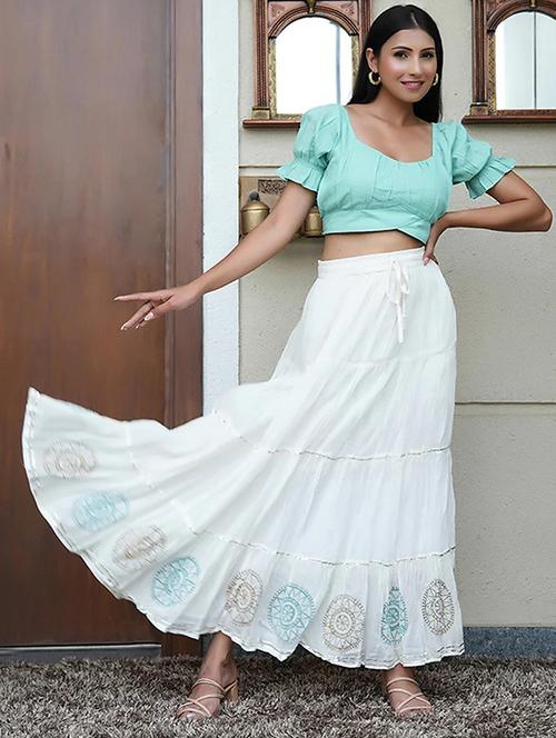 women solid puff sleeves crop top - 21855469 - Standard Image - 0