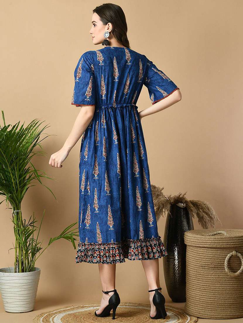 women blue printed fit & flare ethnic dress - 21855512 -  Standard Image - 3