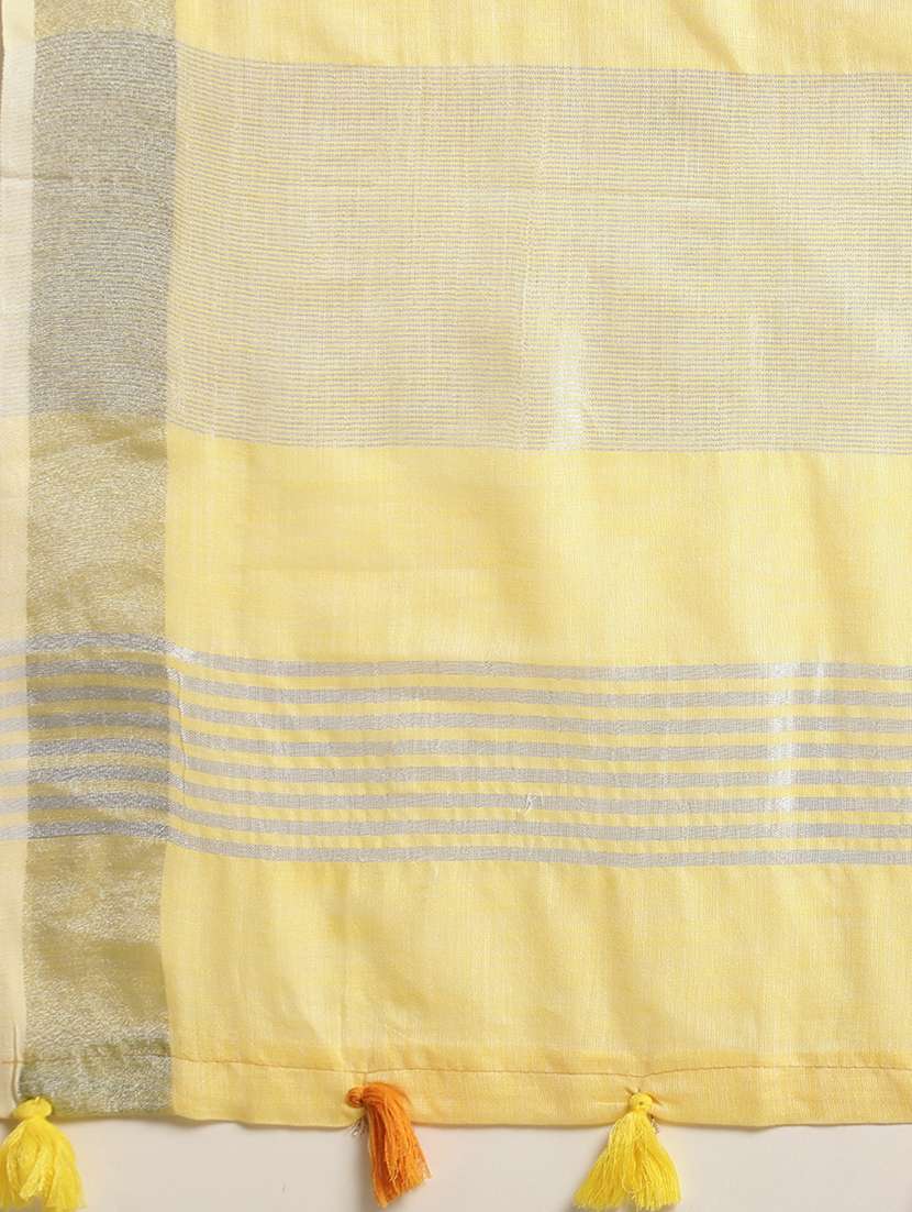 women yellow plain saree with blouse - 21855561 -  Standard Image - 5