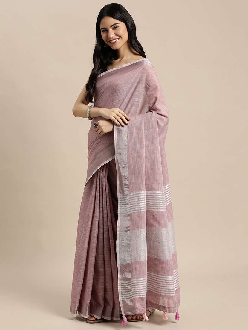women mauve plain saree with blouse - 21855563 -  Standard Image - 3