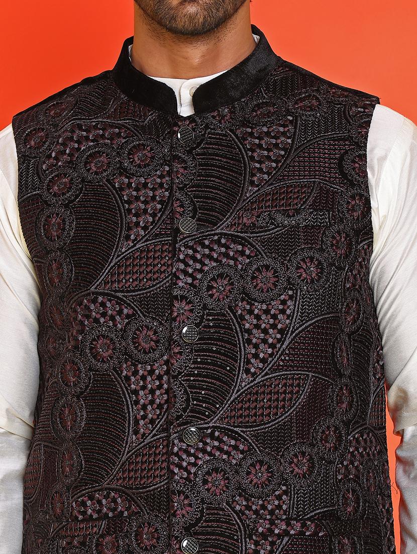 men embroidered mandarin neck nehru jacket - 21855573 - Standard Image - 3