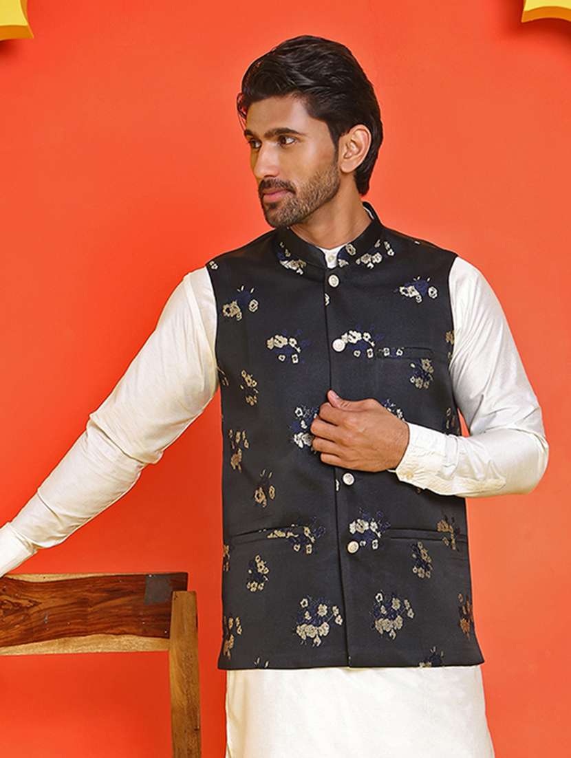 men embroidered mandarin neck nehru jacket - 21855574 -  Zoom Image - 0