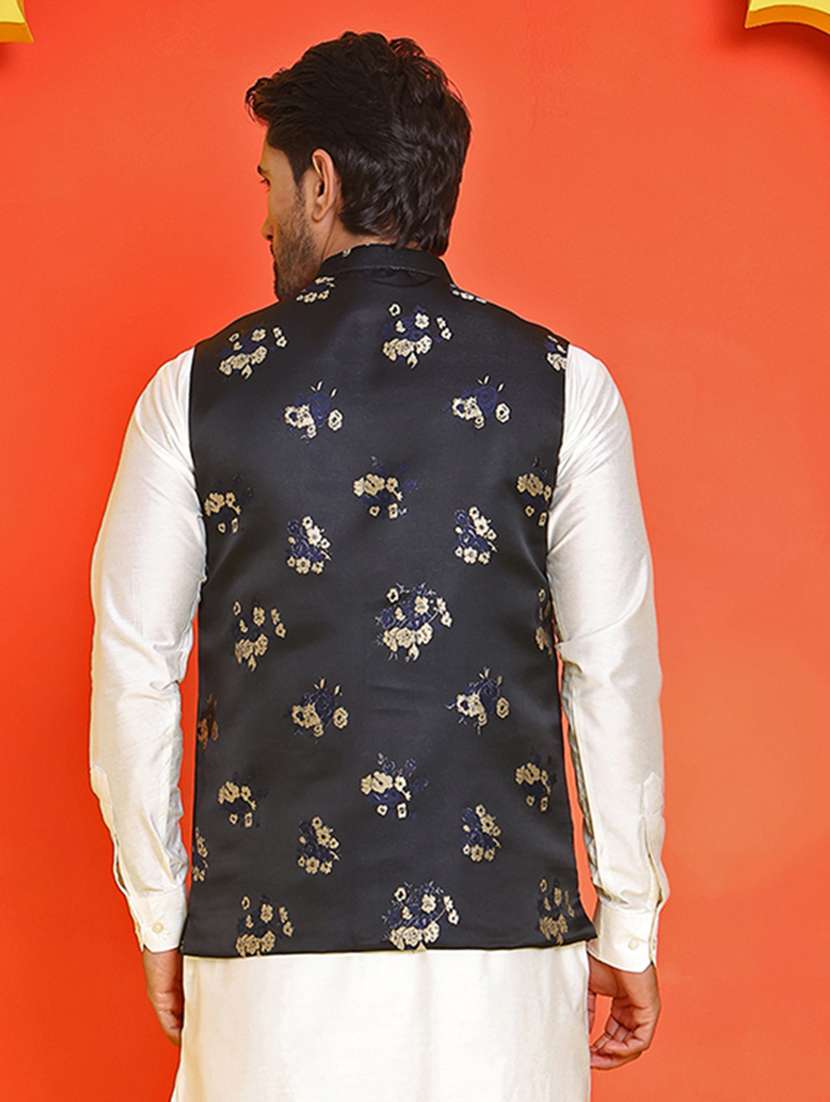 men embroidered mandarin neck nehru jacket - 21855574 -  Standard Image - 3