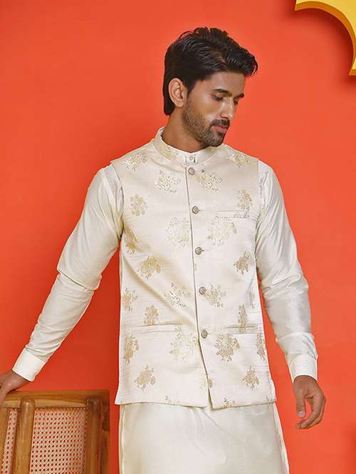 men embroidered mandarin neck nehru jacket - 21855575 -  Standard Image - 0