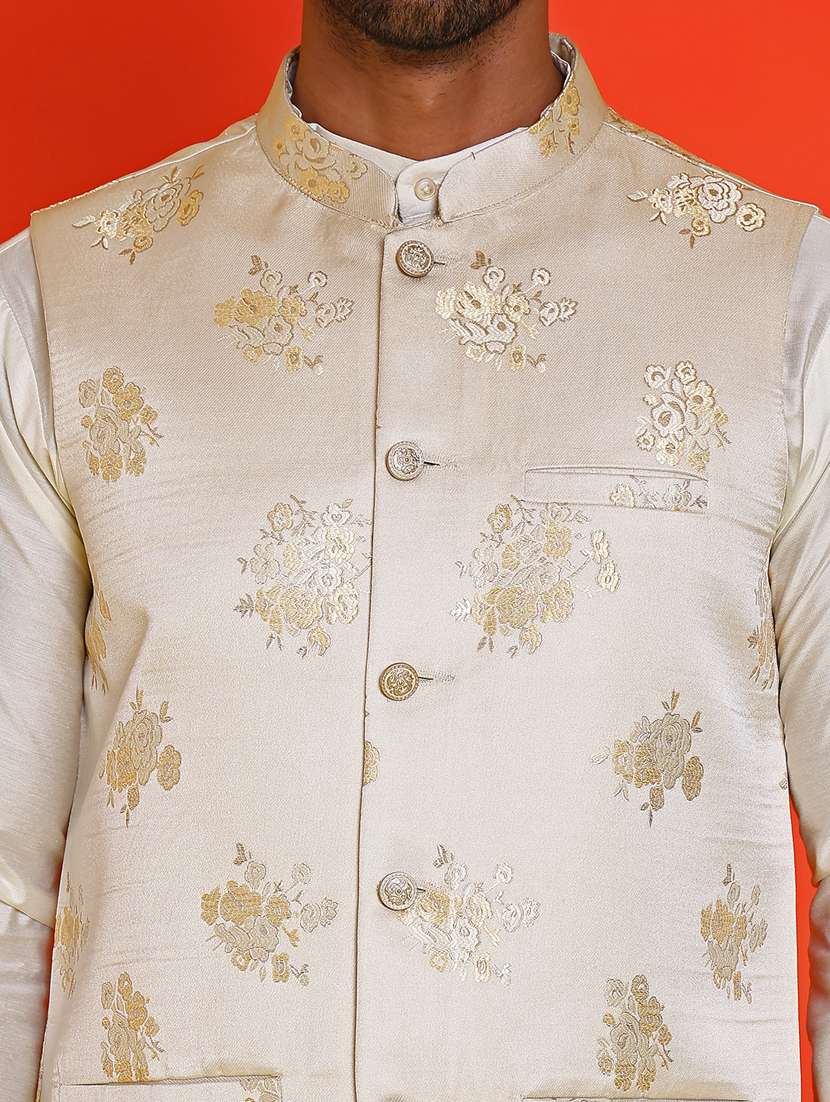 men embroidered mandarin neck nehru jacket - 21855575 -  Standard Image - 5