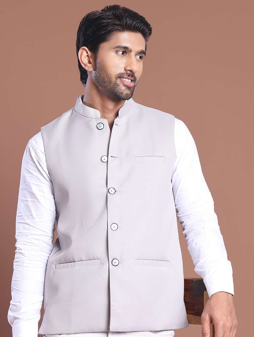men solid mandarin neck nehru jacket - 21855576 -  Standard Image - 3