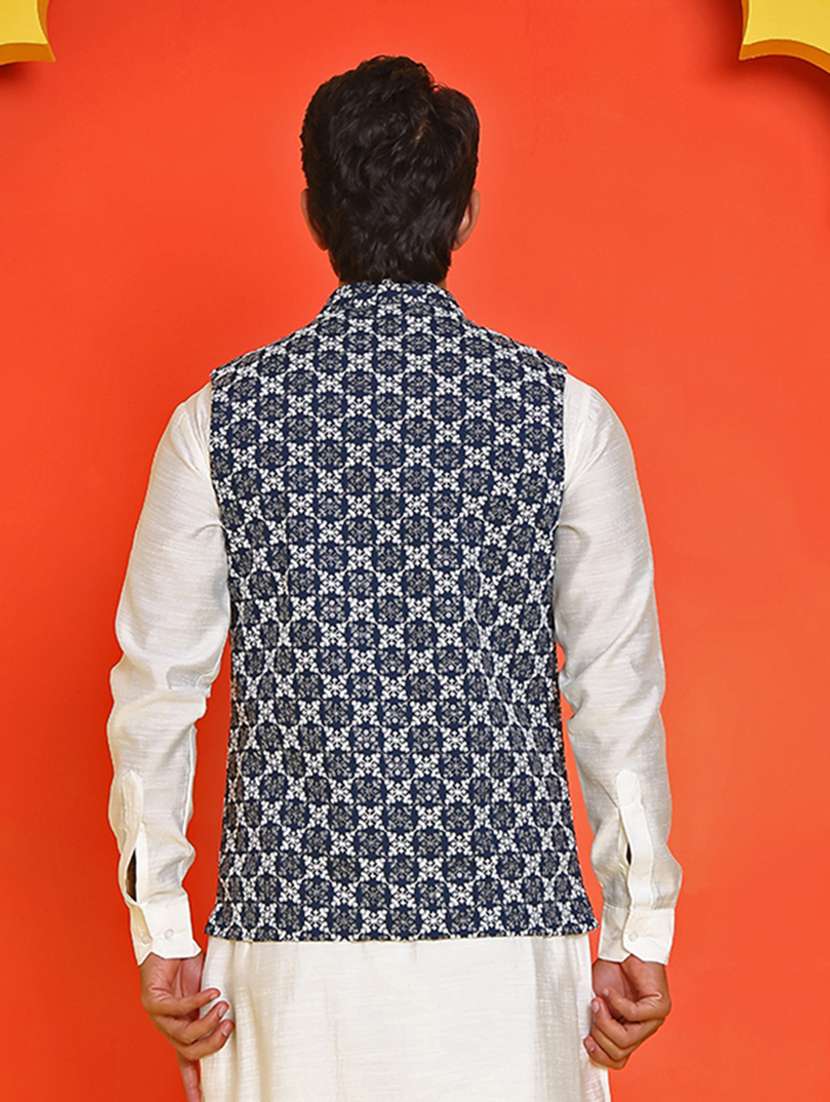 men embroidered mandarin neck nehru jacket - 21855579 -  Standard Image - 3