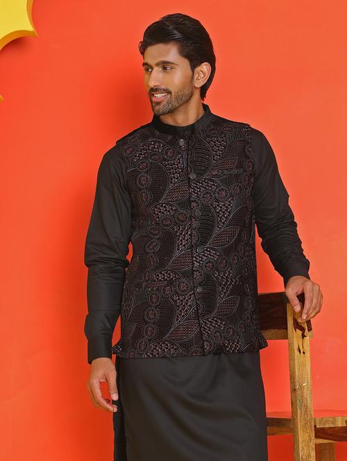 men embroidered mandarin neck nehru jacket - 21855580 -  Standard Image - 0