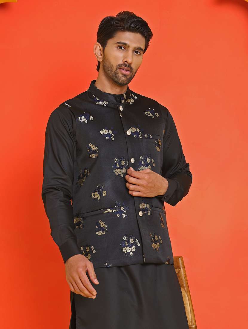 men embroidered mandarin neck nehru jacket - 21855584 - Standard Image - 3