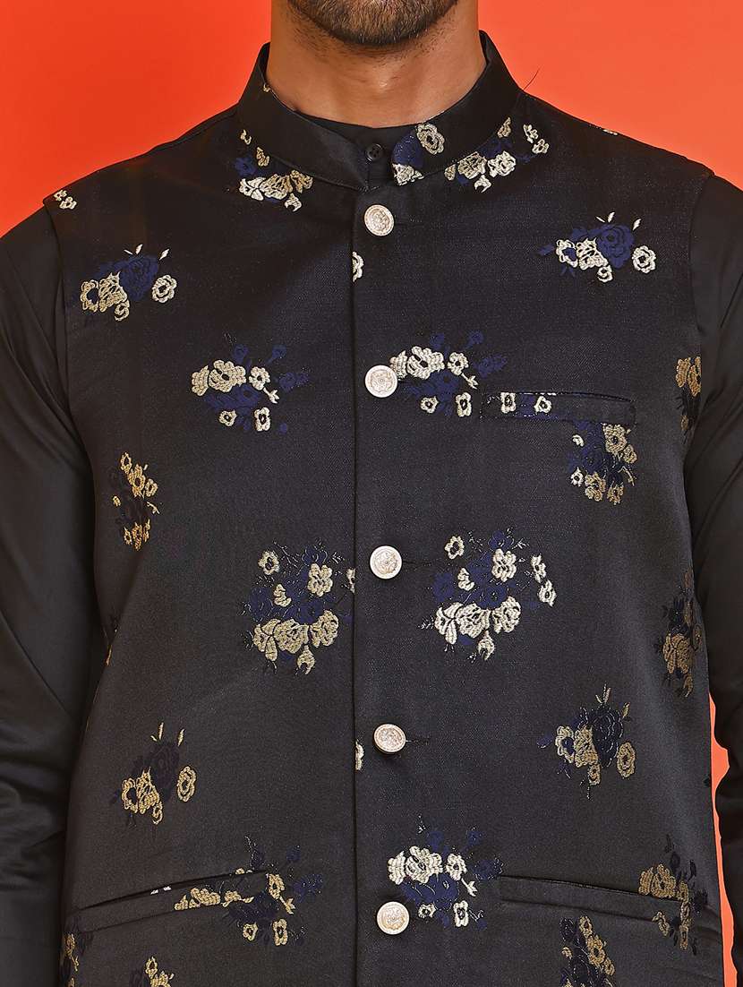 men embroidered mandarin neck nehru jacket - 21855584 - Standard Image - 5