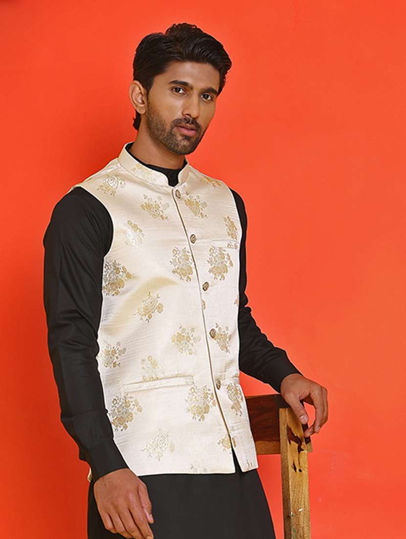 men embroidered mandarin neck nehru jacket - 21855585 -  Standard Image - 3