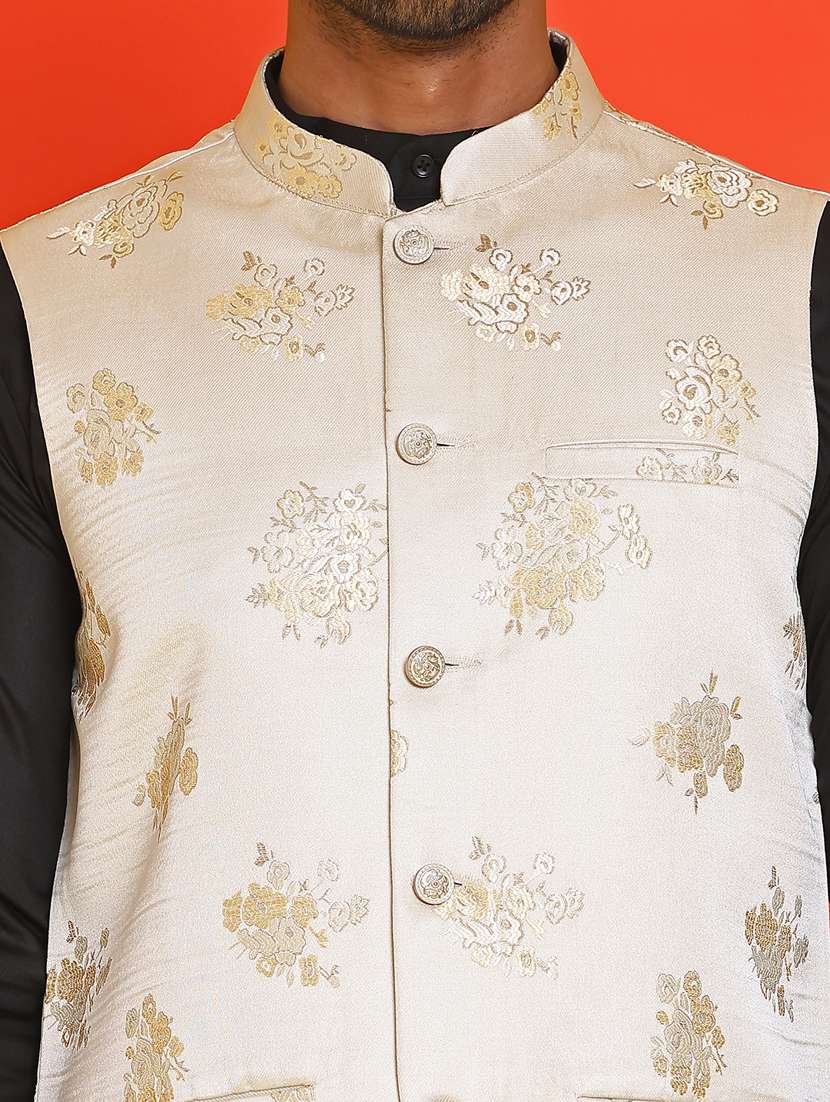 men embroidered mandarin neck nehru jacket - 21855585 -  Standard Image - 5