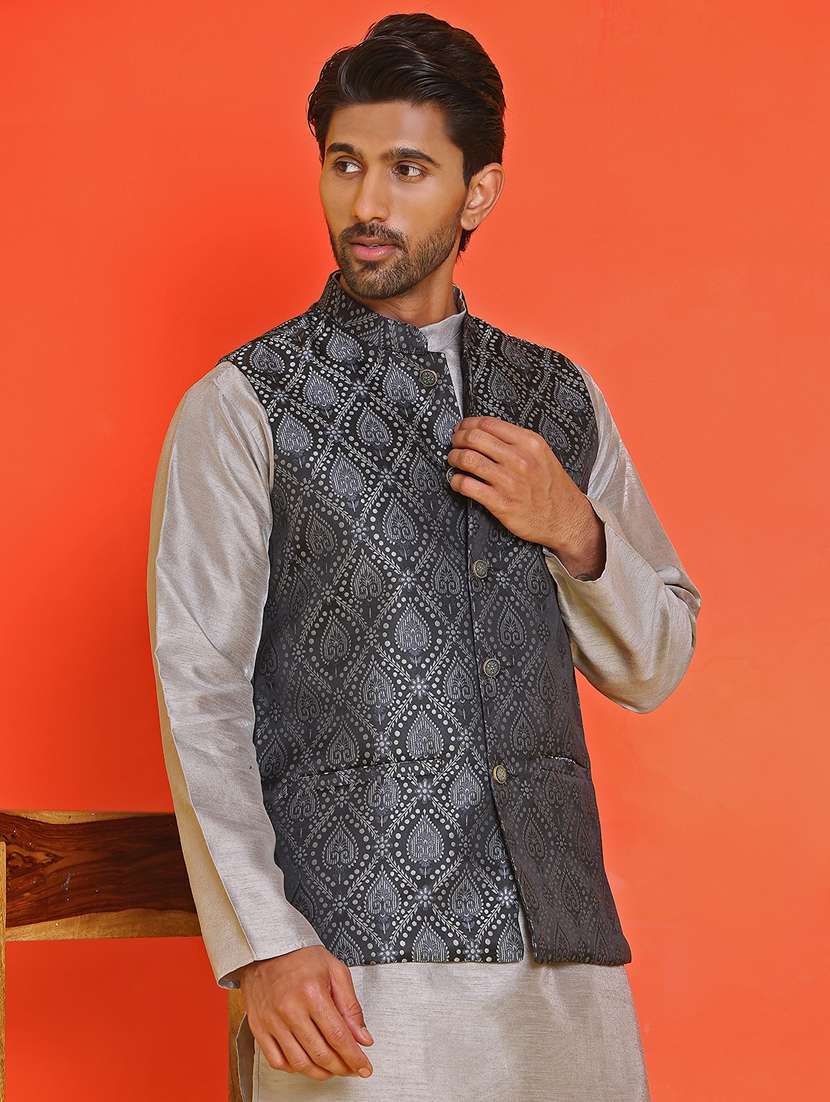 men self design mandarin neck nehru jacket