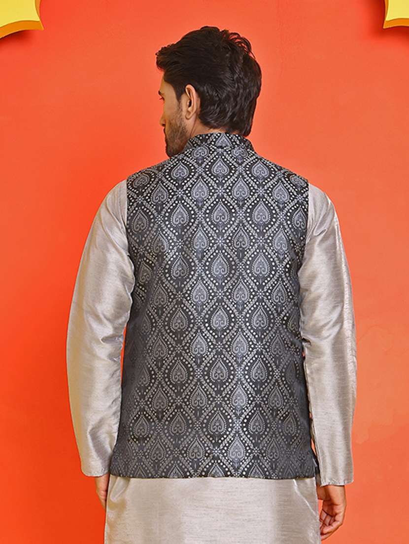 men self design mandarin neck nehru jacket - 21855586 -  Standard Image - 3