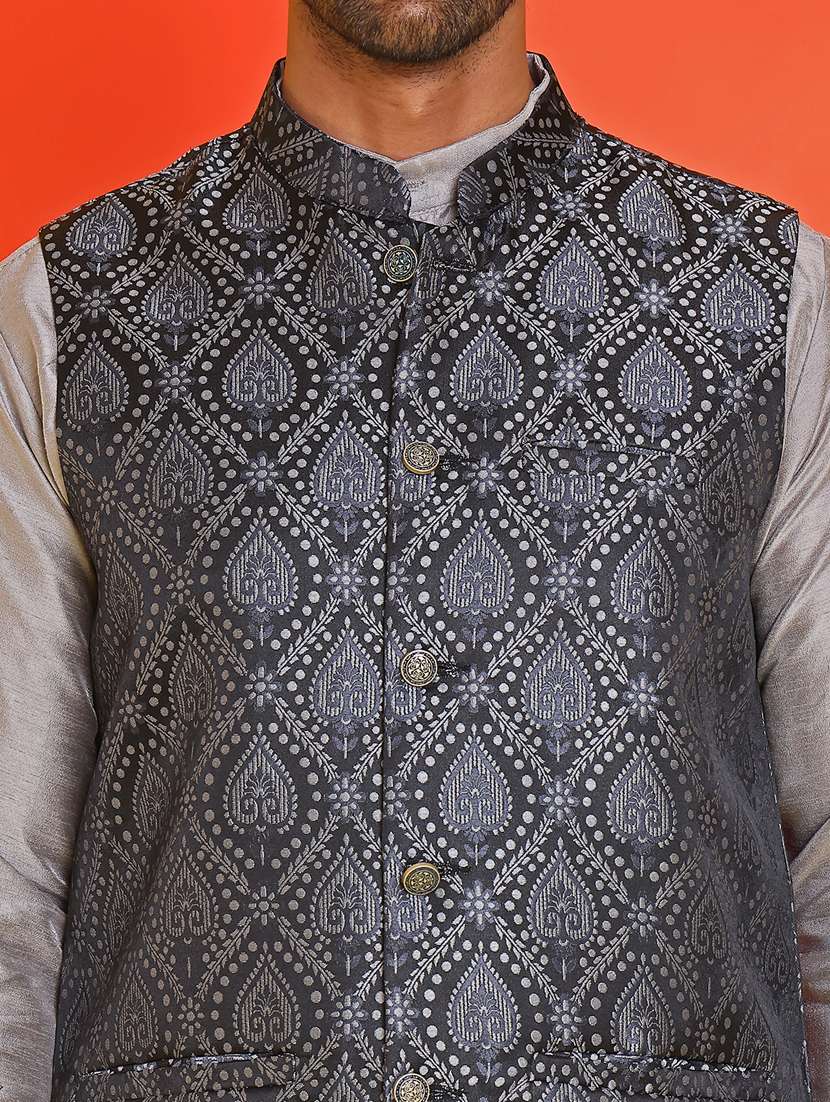 men self design mandarin neck nehru jacket - 21855586 -  Standard Image - 5
