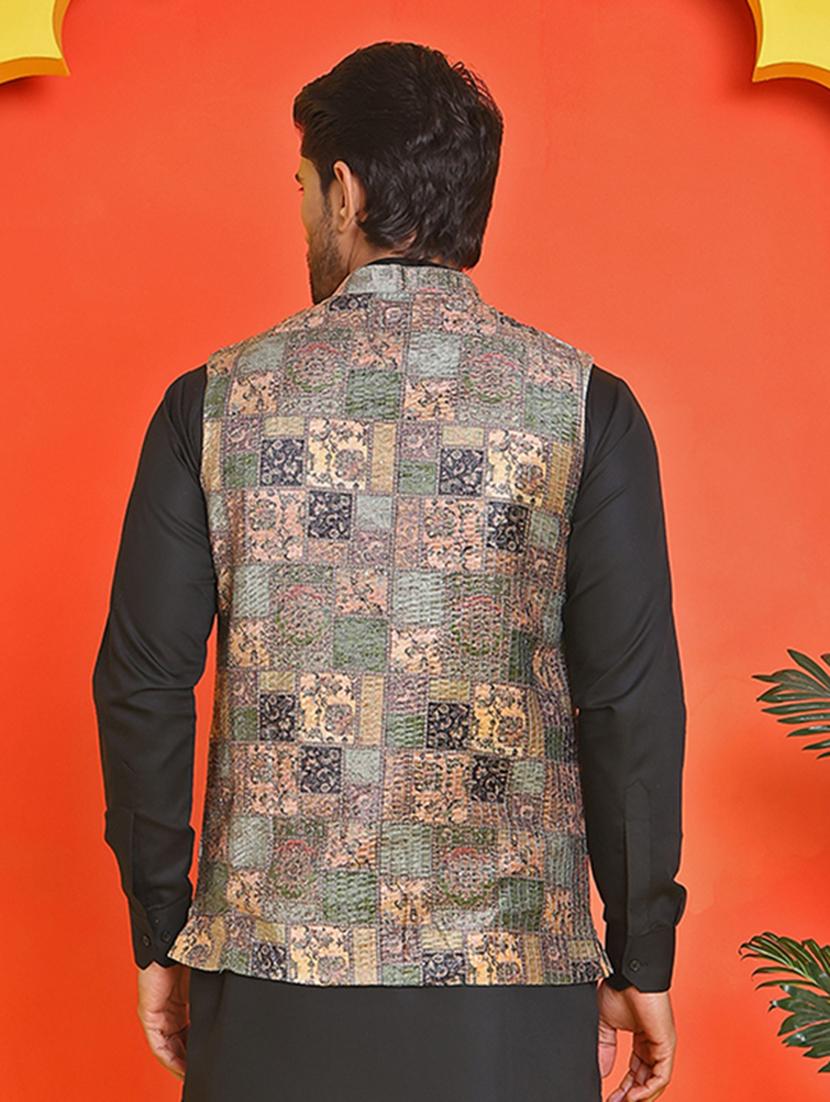 men embroidered mandarin neck nehru jacket - 21855588 - Standard Image - 3