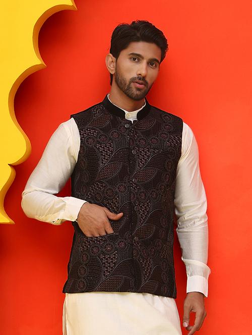 men embroidered mandarin neck nehru jacket - 21855589 -  Standard Image - 0