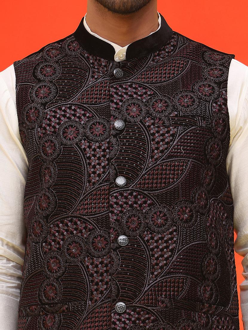 men embroidered mandarin neck nehru jacket - 21855589 - Standard Image - 5