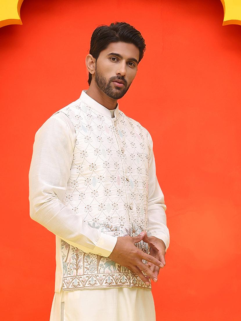 men embroidered mandarin neck nehru jacket - 21855590 - Standard Image - 3