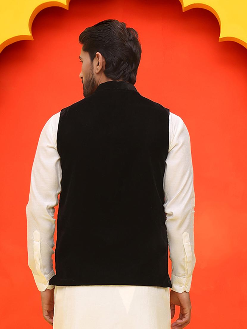 men embroidered mandarin neck nehru jacket - 21855591 - Standard Image - 3