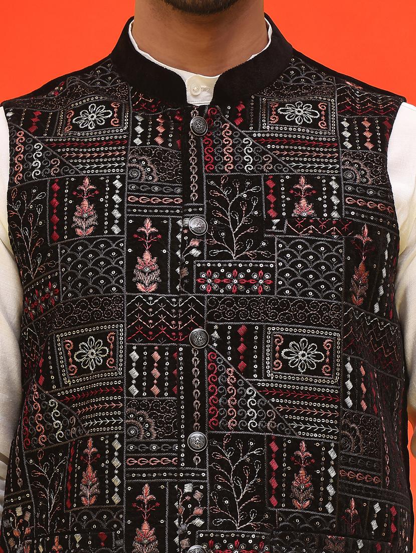men embroidered mandarin neck nehru jacket - 21855591 - Standard Image - 5