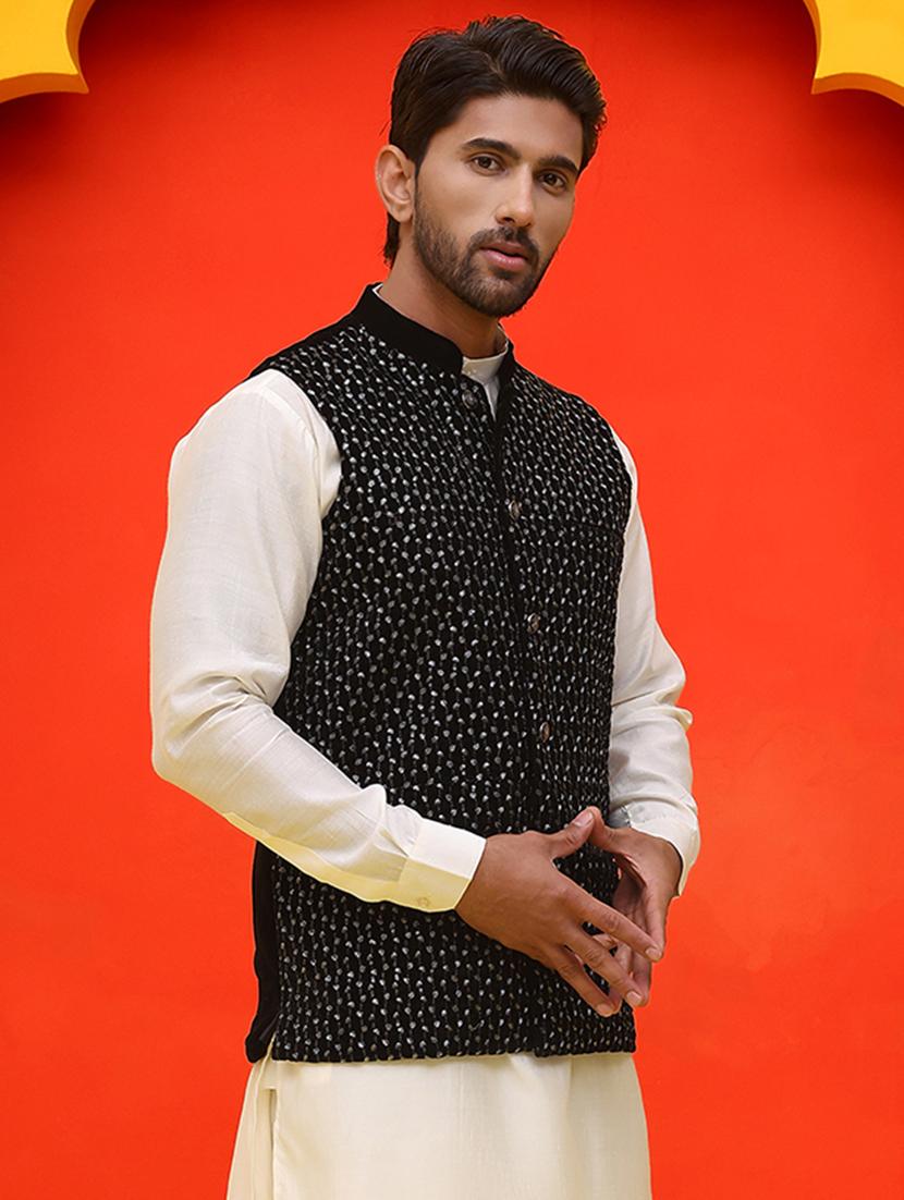 men embroidered mandarin neck nehru jacket - 21855592 - Standard Image - 3