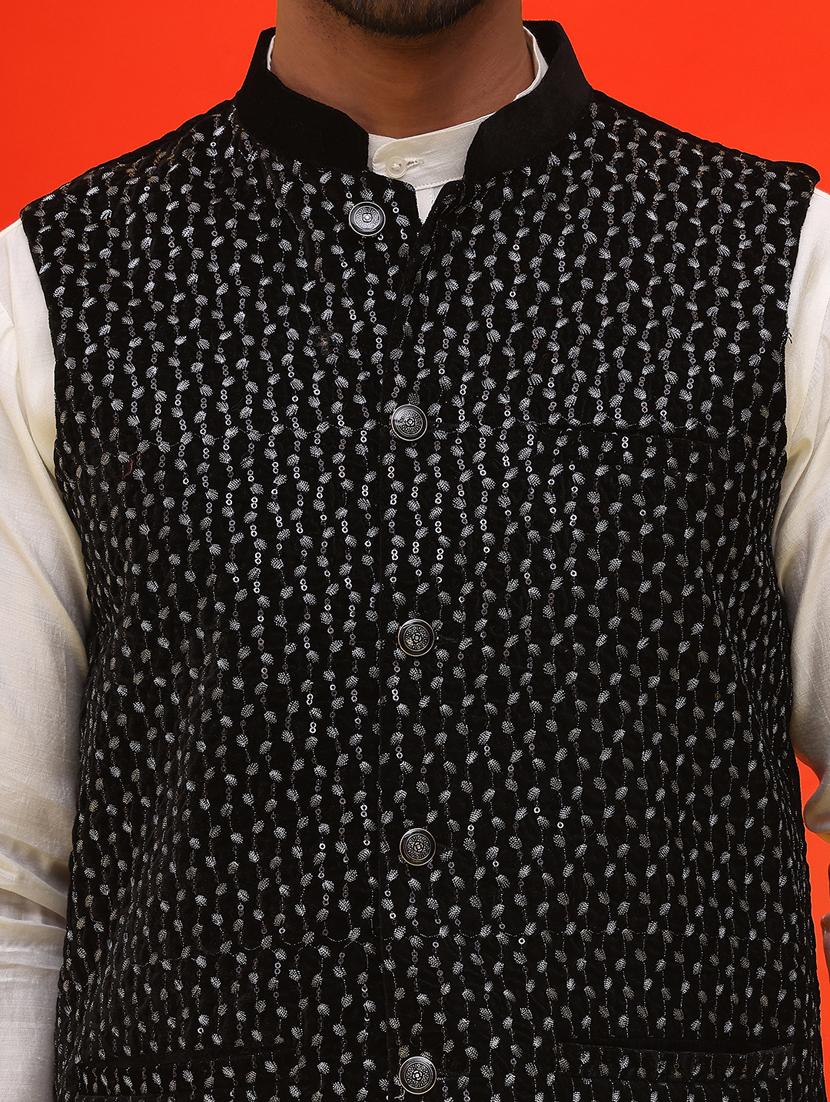 men embroidered mandarin neck nehru jacket - 21855592 - Standard Image - 5
